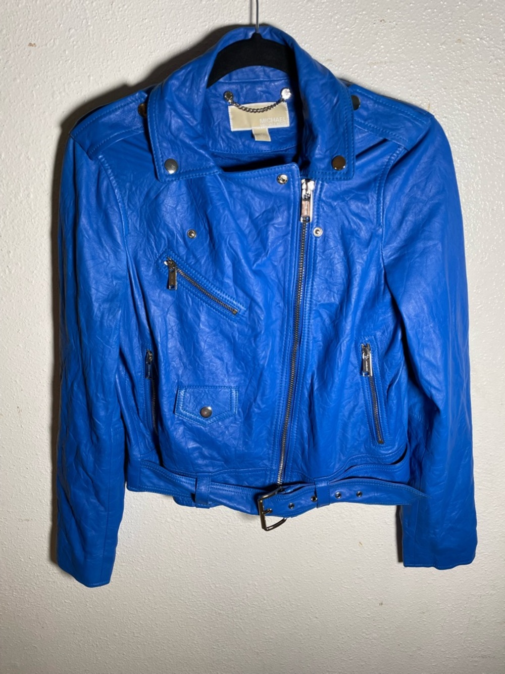 Michael Kors Electric Blue Leather Biker Jacket